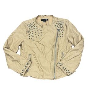 Forever 21 Tan Studded Women's Jacket faux leather functional pockets moto style